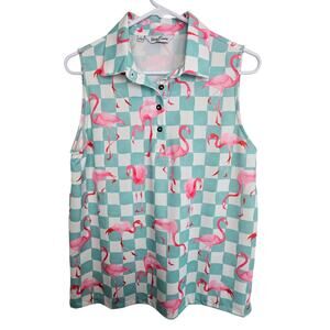 Kenny Flowers Womens Sleeveless Golf Polo Shirt Flamingo Print L Stretch Active